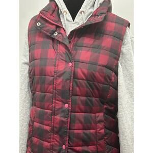 Gap Red Black Buffalo Plaid Puffer Vest Small Quilted Sleeveless Jacket